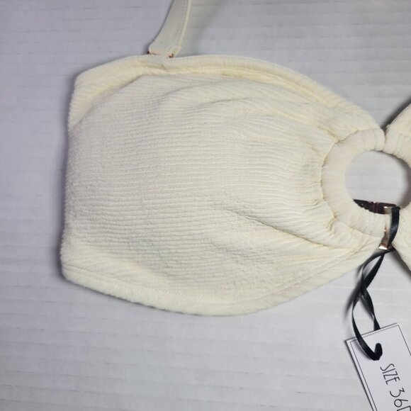 Ivory Rose Cream Textured Bandeau Halter Straps Bikini Top Size 36DD/E - Picture 3 of 9